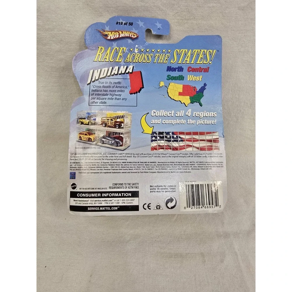 Hot Wheels Connect Cars Indiana Old #3 Race Across the‎ States #19 Yellow 2008